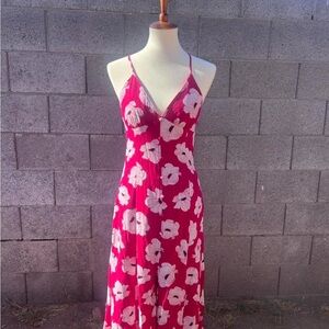 Pink floral v-neck midi dress